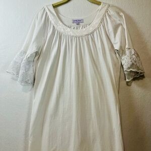 Coton Frais White Cotton Dress Size S Lace Sleeve detail Sequin Collar